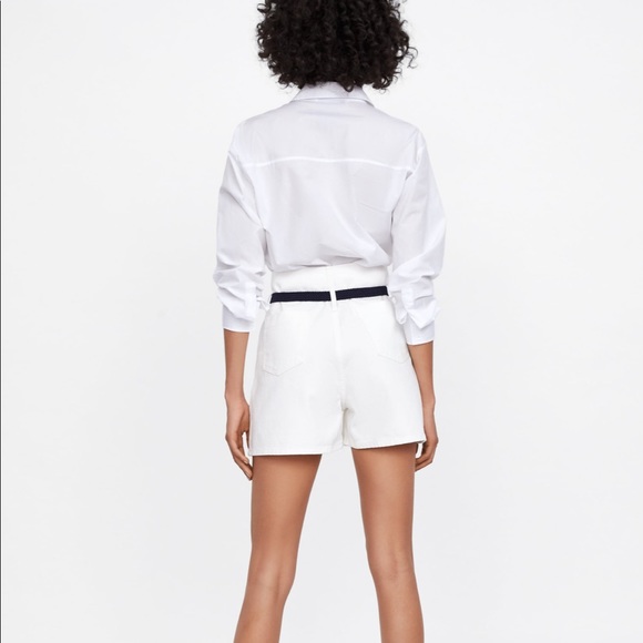 Zara Belted Paperbag White Shorts - Picture 3 of 6